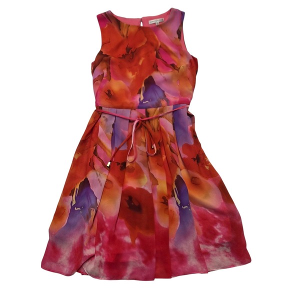 Sandra Darren Floral‎ Print Sleeveless Dress Fit & Flare Pink Orange Purple - Picture 1 of 6